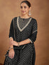 Janasya Women's Black Rayon Foil Print & Embellished Anarkali Kurta Set